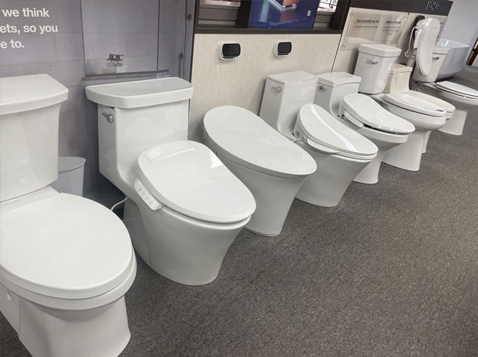 McDonald Supply Kitchen & Bath Showroom variety of toilets on display